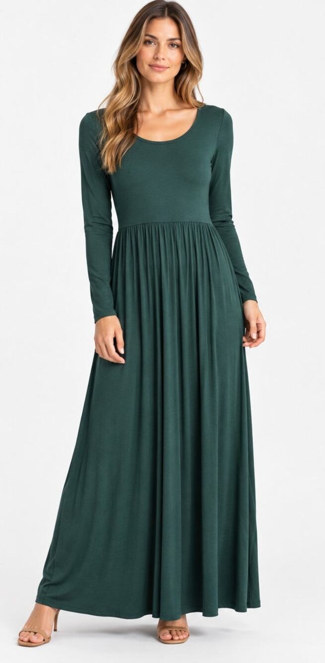 Grecerelle Green Long Sleeve Scoop Neck Maxi Floor Length Dress Size Medium